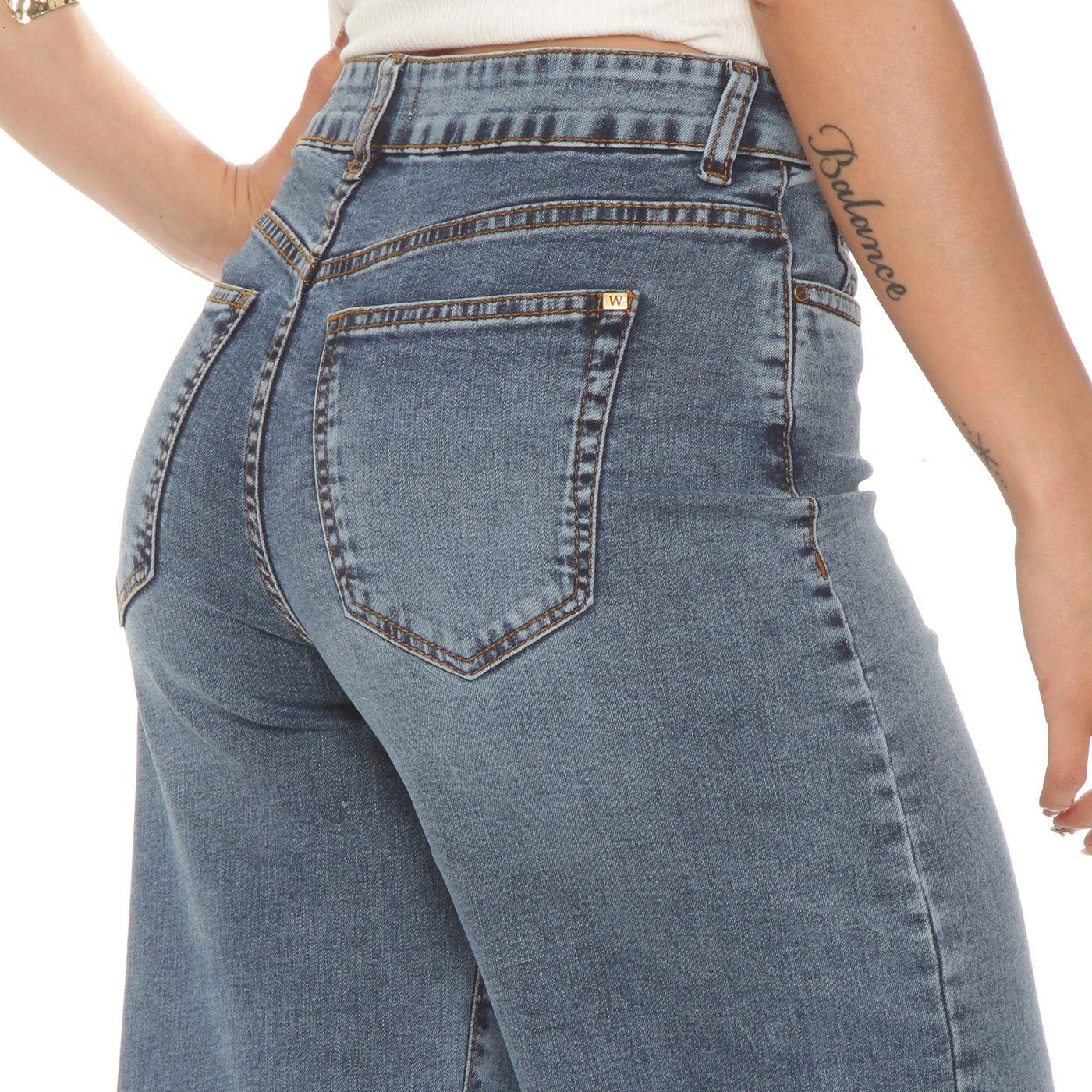Jeans Crop Wide Leg Tiro  Alto  Pretina Basica 1 Boton-4