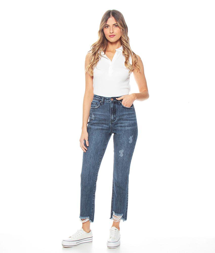 Jeans Crop Slim Tiro Alto Pretina Basica Un Boton-2
