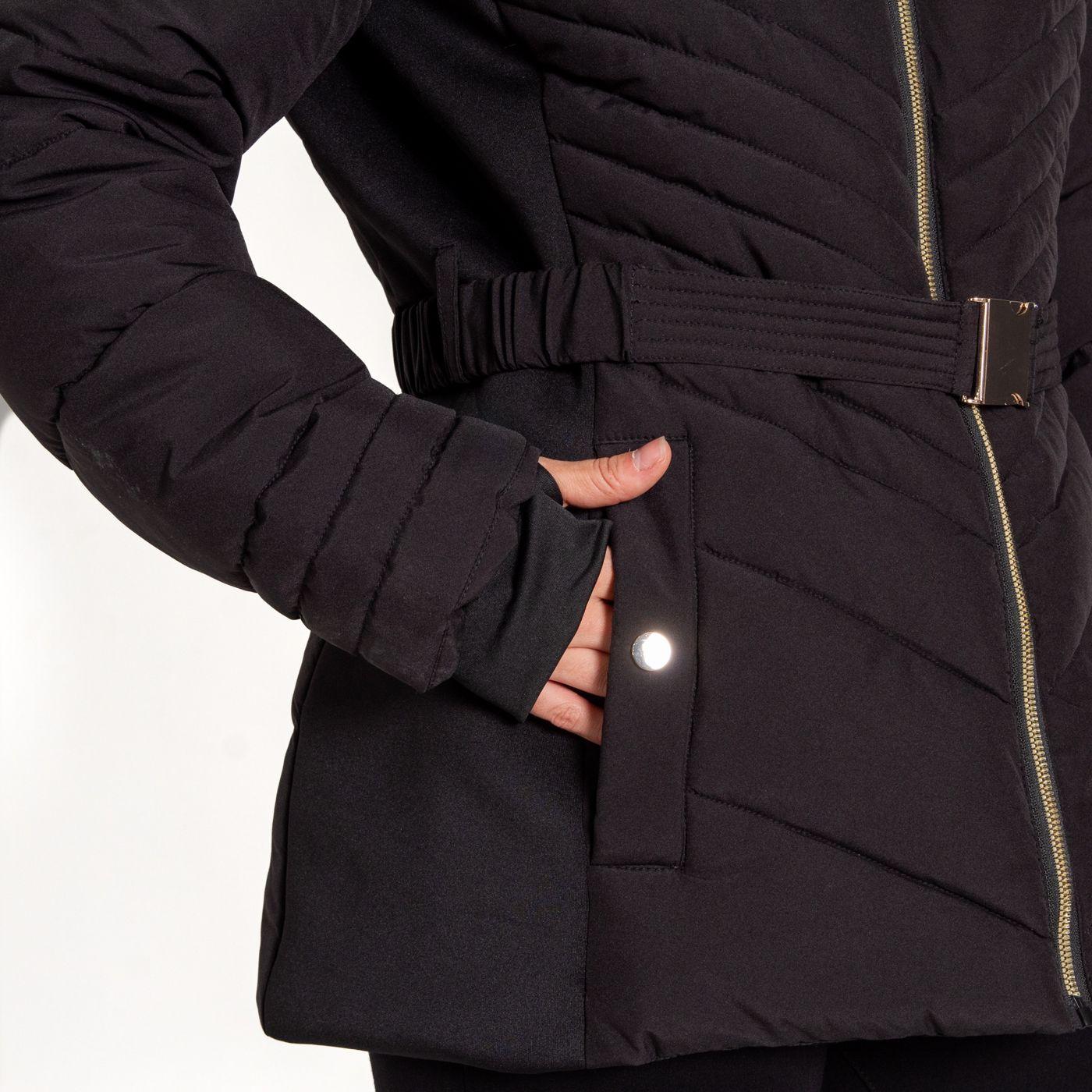 Parka Manga Larga  Capucha Piel Sintetica Y Cinturon-4