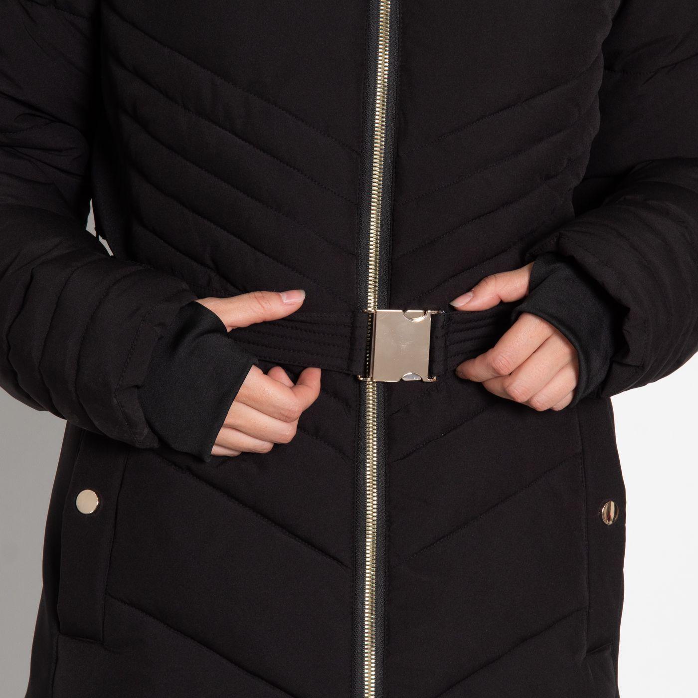 Parka Manga Larga  Capucha Piel Sintetica Y Cinturon-8