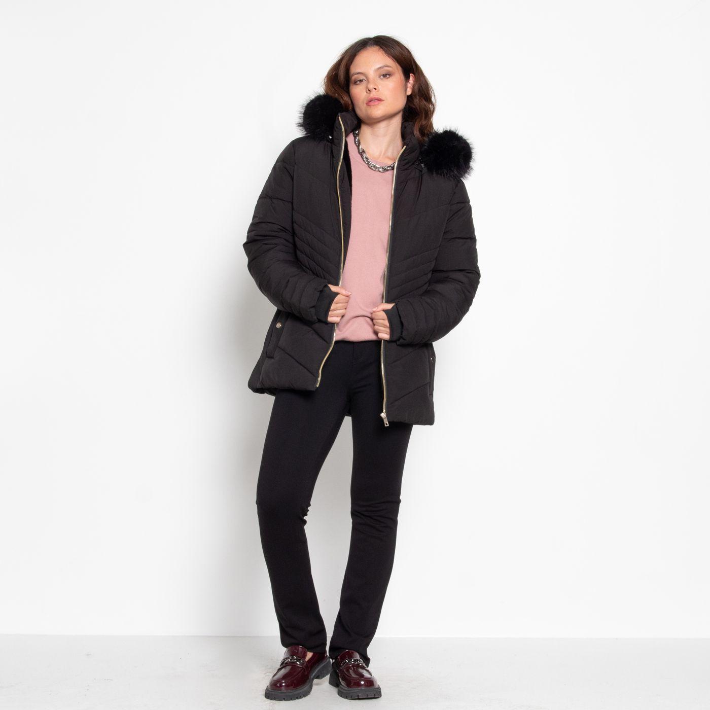 Parka Manga Larga  Capucha Piel Sintetica Y Cinturon-9