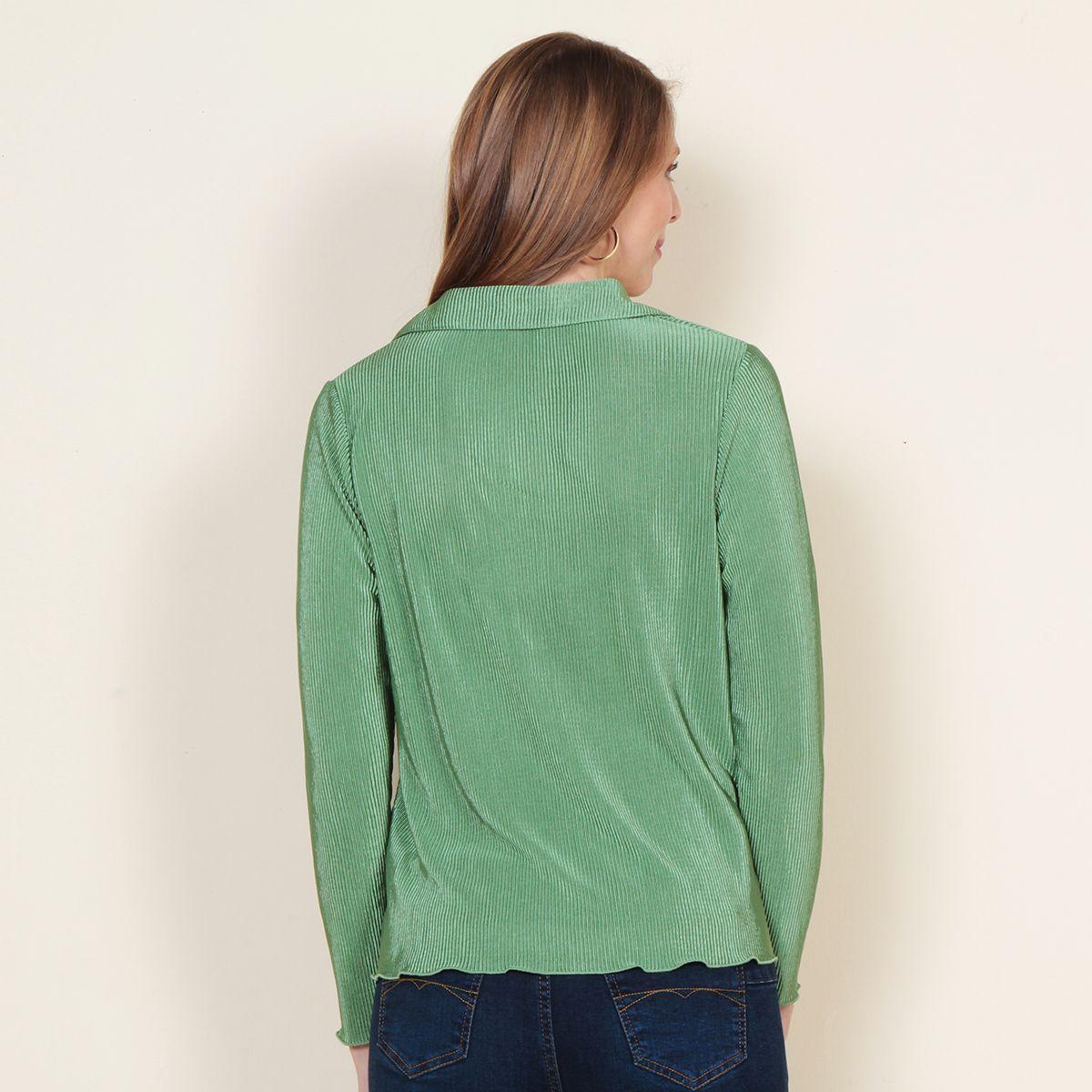 Blusa Manga Larga Plisada Abotonada En El Delantero-5