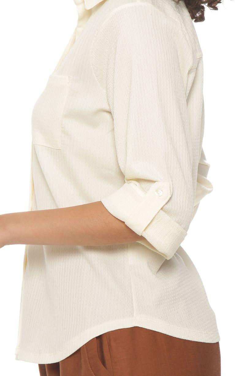 Blusa Manga 3/4 Solida Escote V Abotonada En El Delantero-4