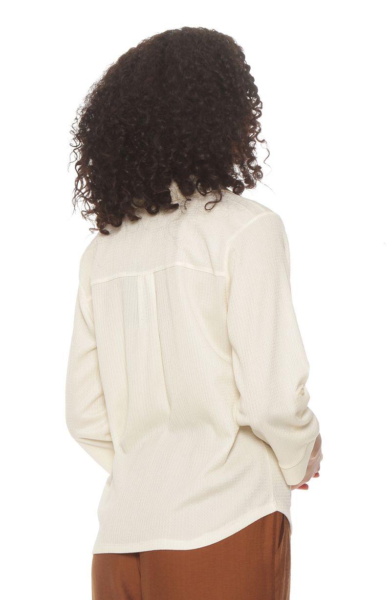 Blusa Manga 3/4 Solida Escote V Abotonada En El Delantero-5