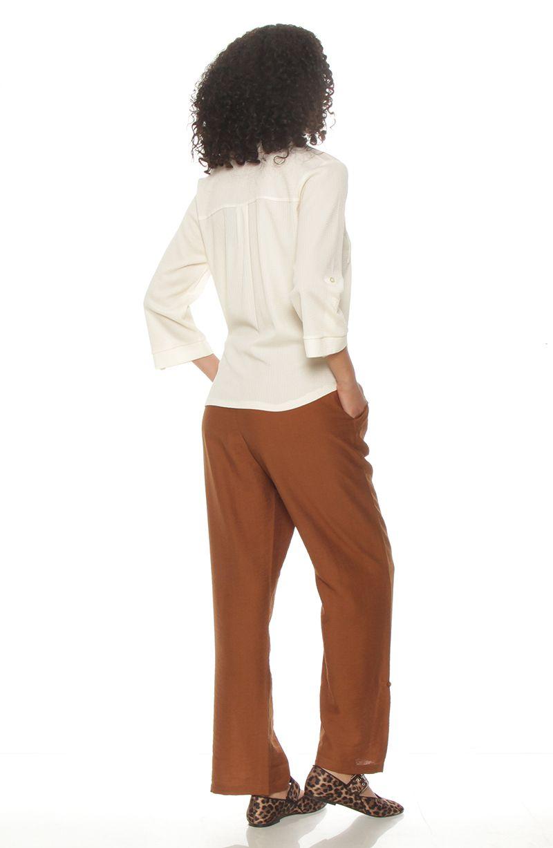 Blusa Manga 3/4 Solida Escote V Abotonada En El Delantero-6
