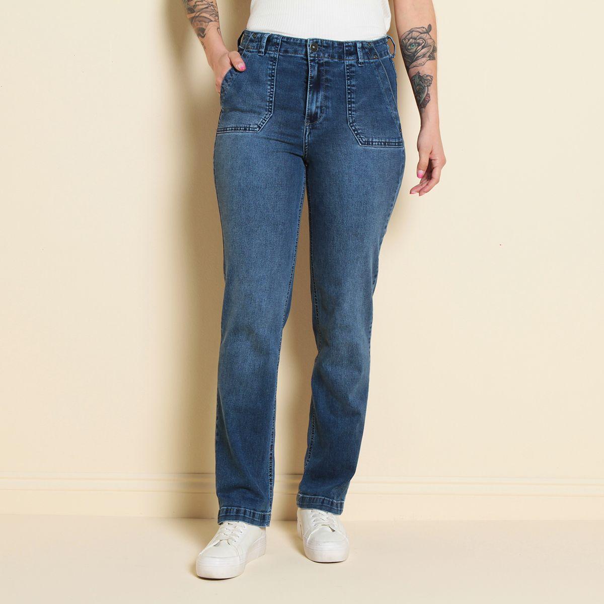 Jeans Recto Cargo Tiro Alto Pretina Interna 1 Boton Push Up-0