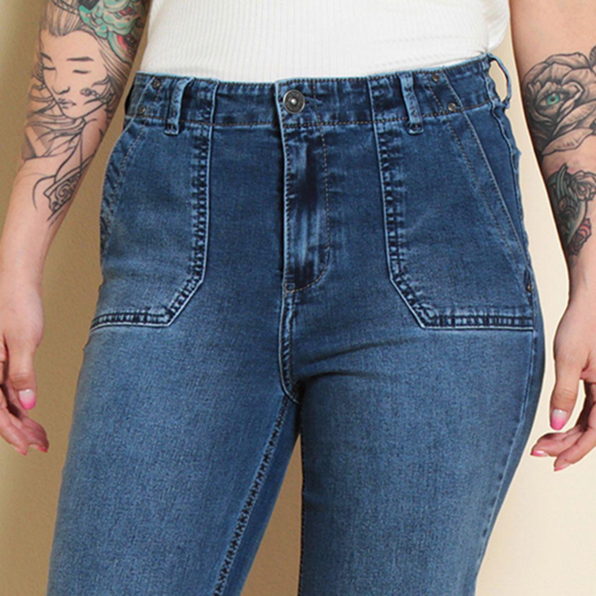 Jeans Recto Cargo Tiro Alto Pretina Interna 1 Boton Push Up-2