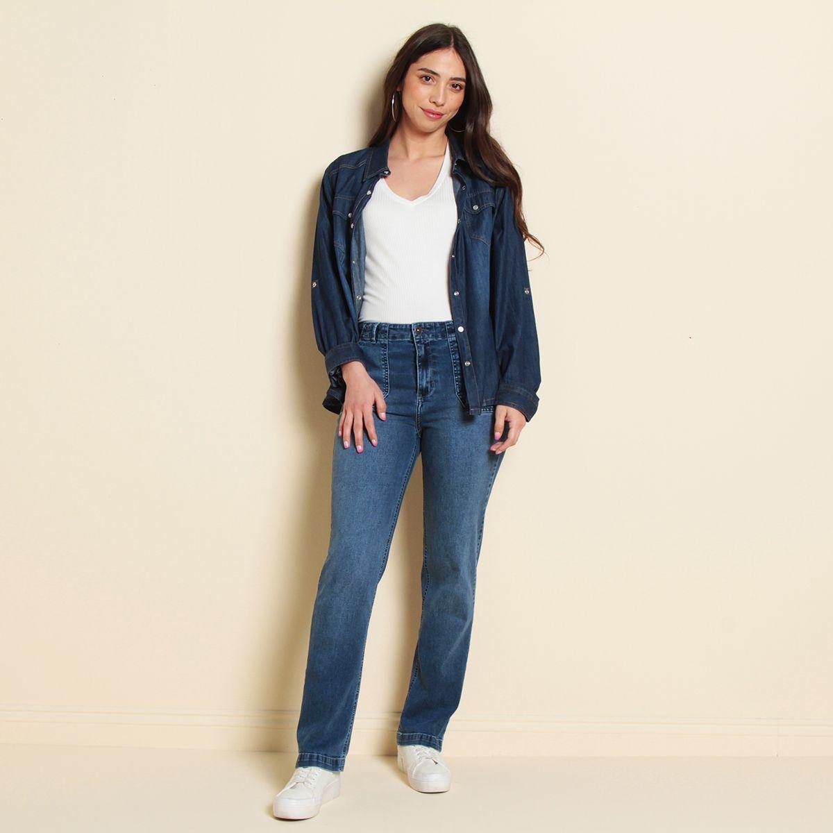 Jeans Recto Cargo Tiro Alto Pretina Interna 1 Boton Push Up-4