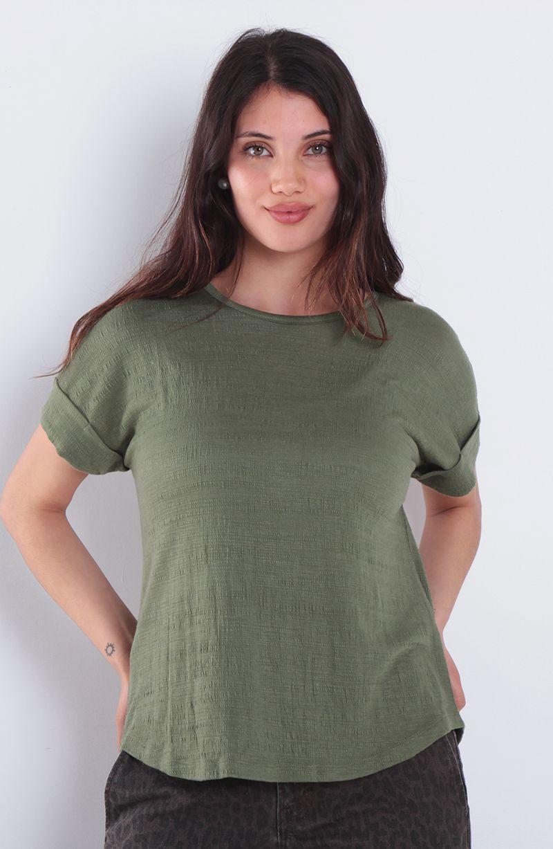 Polera Manga Corta Escote Redondo Con Botones En Espalda-0