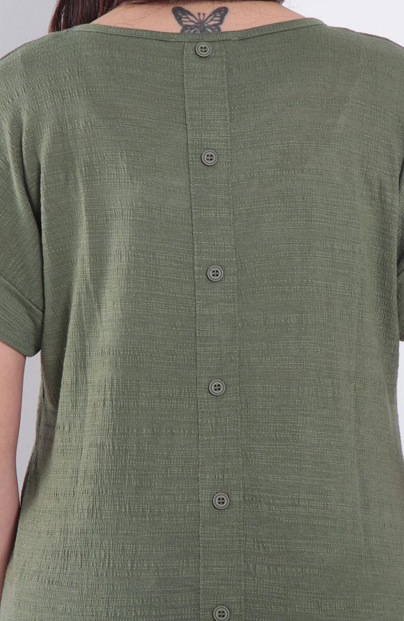 Polera Manga Corta Escote Redondo Con Botones En Espalda-2