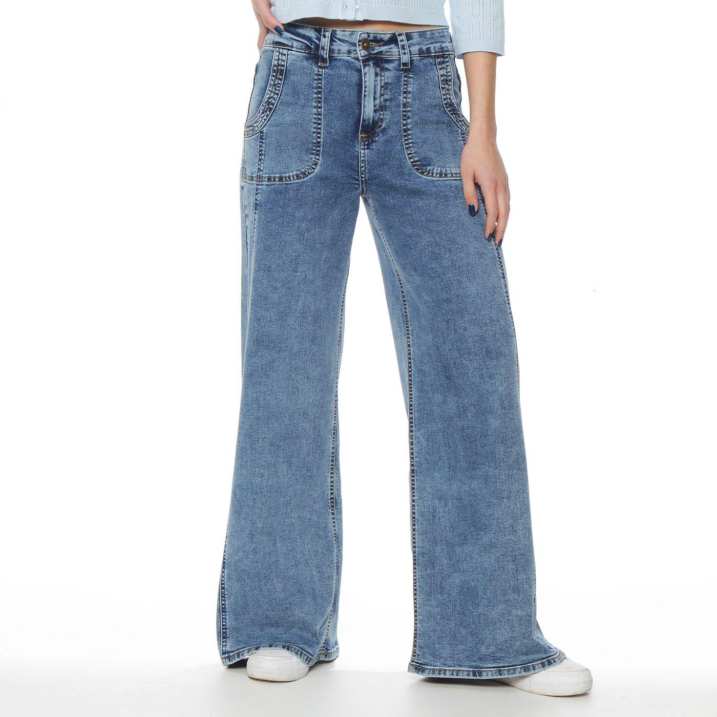 Jeans Cargo Wide Leg Tiro Alto Pretina Basica  1 Boton Costadillo-0