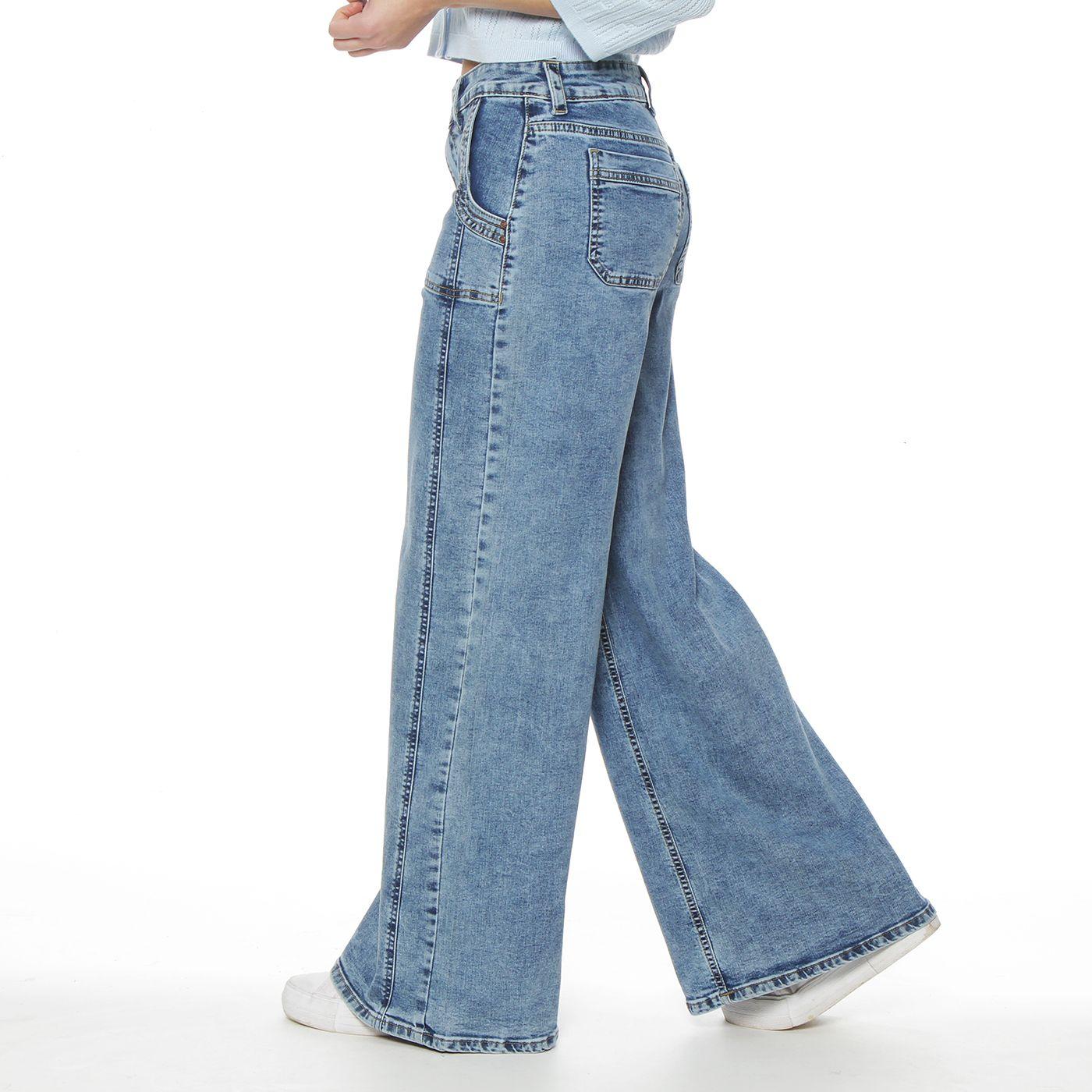 Jeans Cargo Wide Leg Tiro Alto Pretina Basica  1 Boton Costadillo-1
