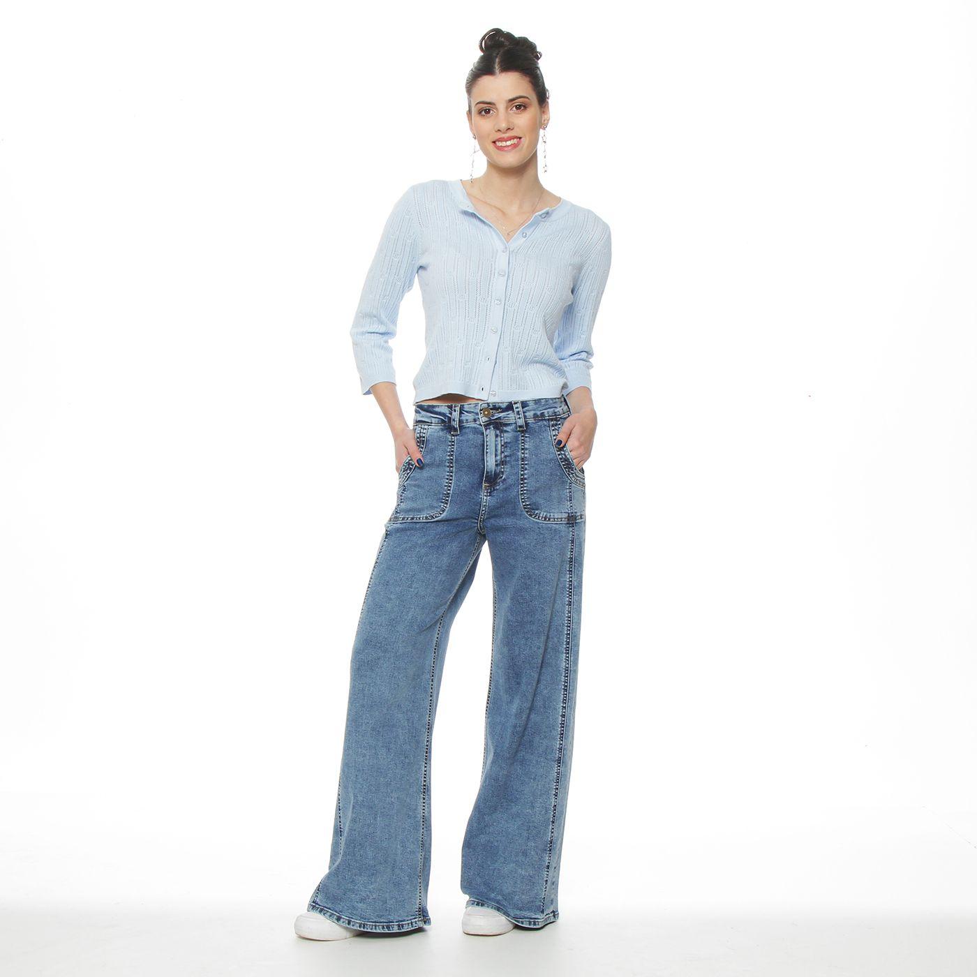 Jeans Cargo Wide Leg Tiro Alto Pretina Basica  1 Boton Costadillo-2