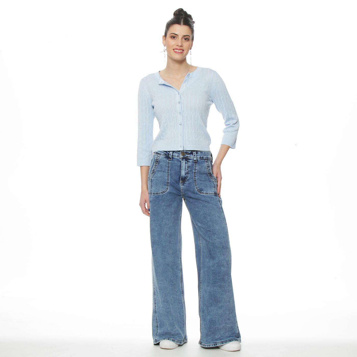 Jeans Cargo Wide Leg Tiro Alto Pretina Basica  1 Boton Costadillo-4