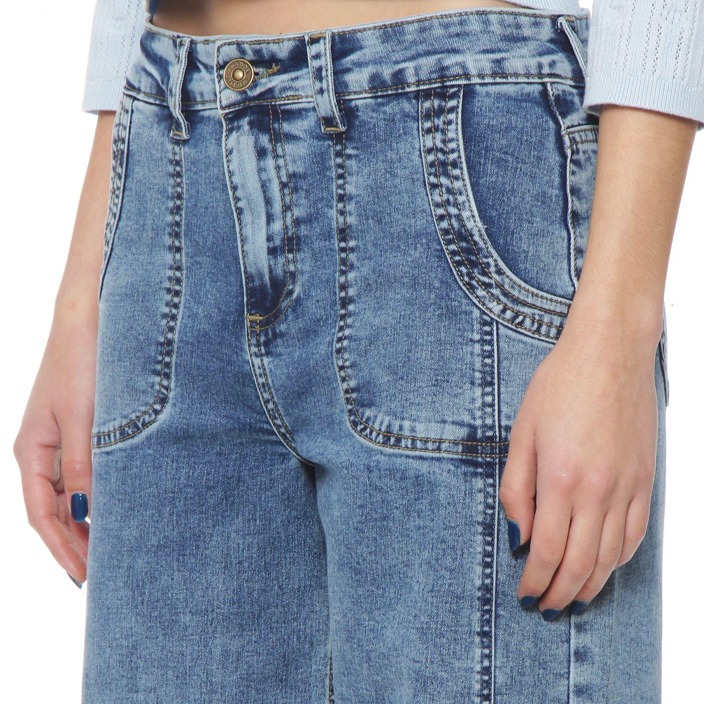 Jeans Cargo Wide Leg Tiro Alto Pretina Basica  1 Boton Costadillo-5