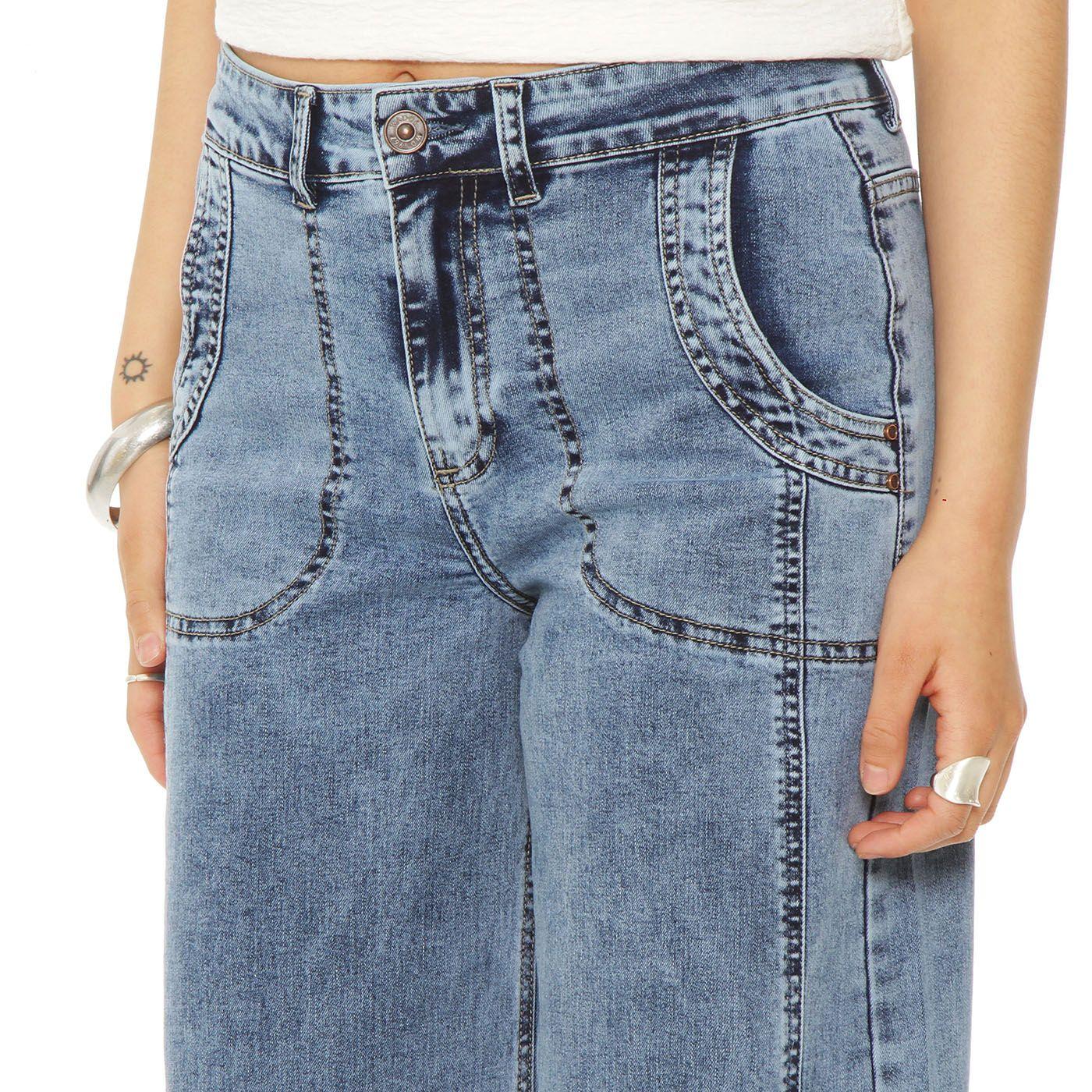 Jeans Cargo Wide Leg Tiro Alto Pretina Basica  1 Boton Costadillo-1