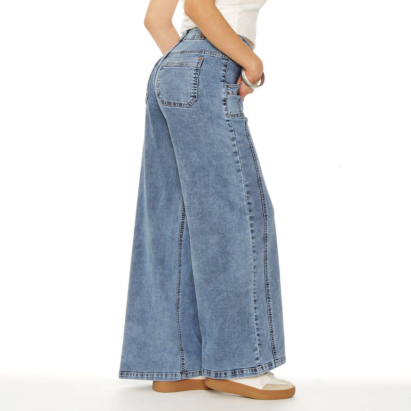 Jeans Cargo Wide Leg Tiro Alto Pretina Basica  1 Boton Costadillo-2