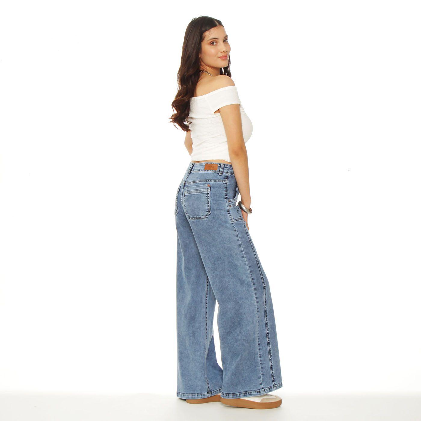 Jeans Cargo Wide Leg Tiro Alto Pretina Basica  1 Boton Costadillo-6