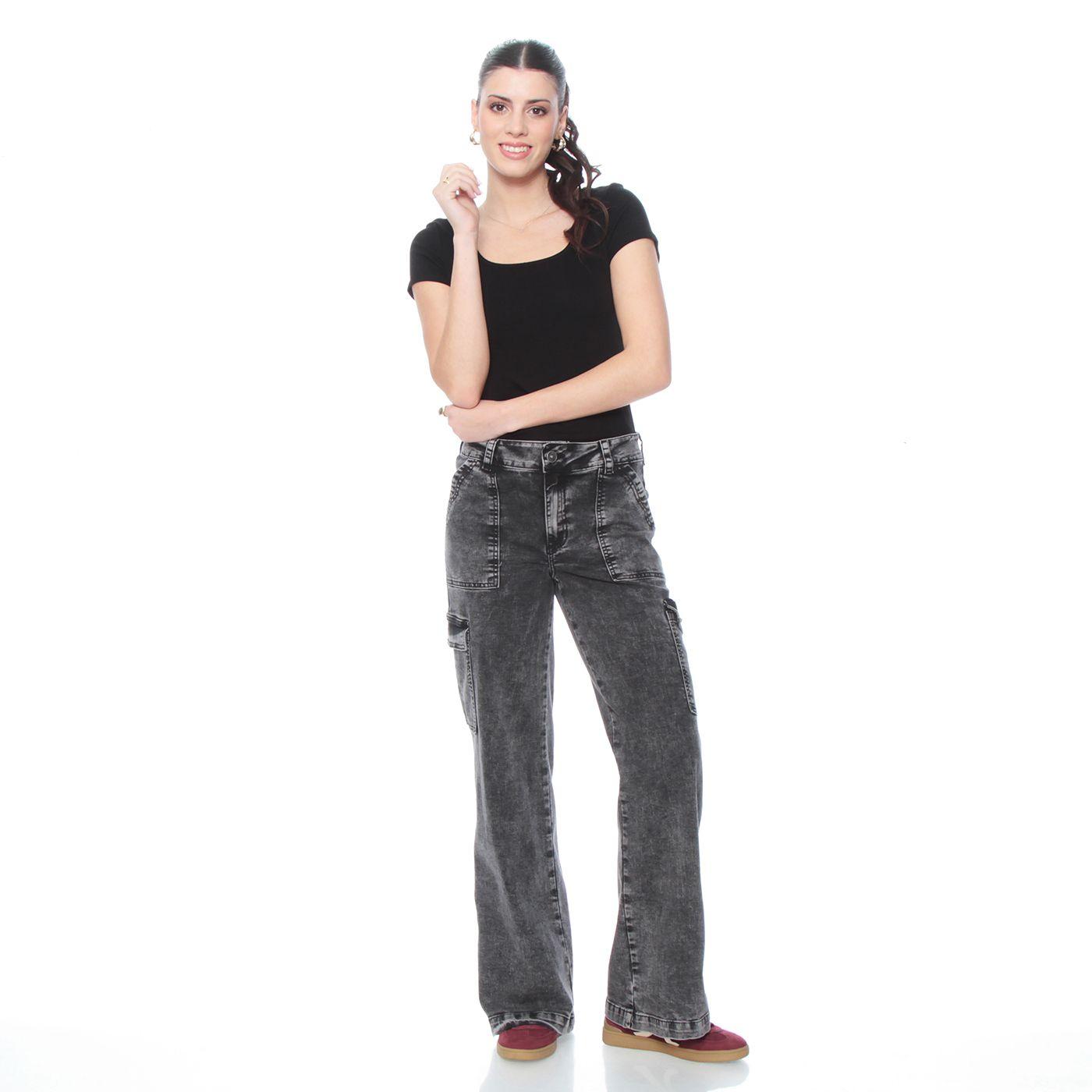 Jeans Recto, Cargo Tiro Alto , Pretina Un Boton Push Up-4