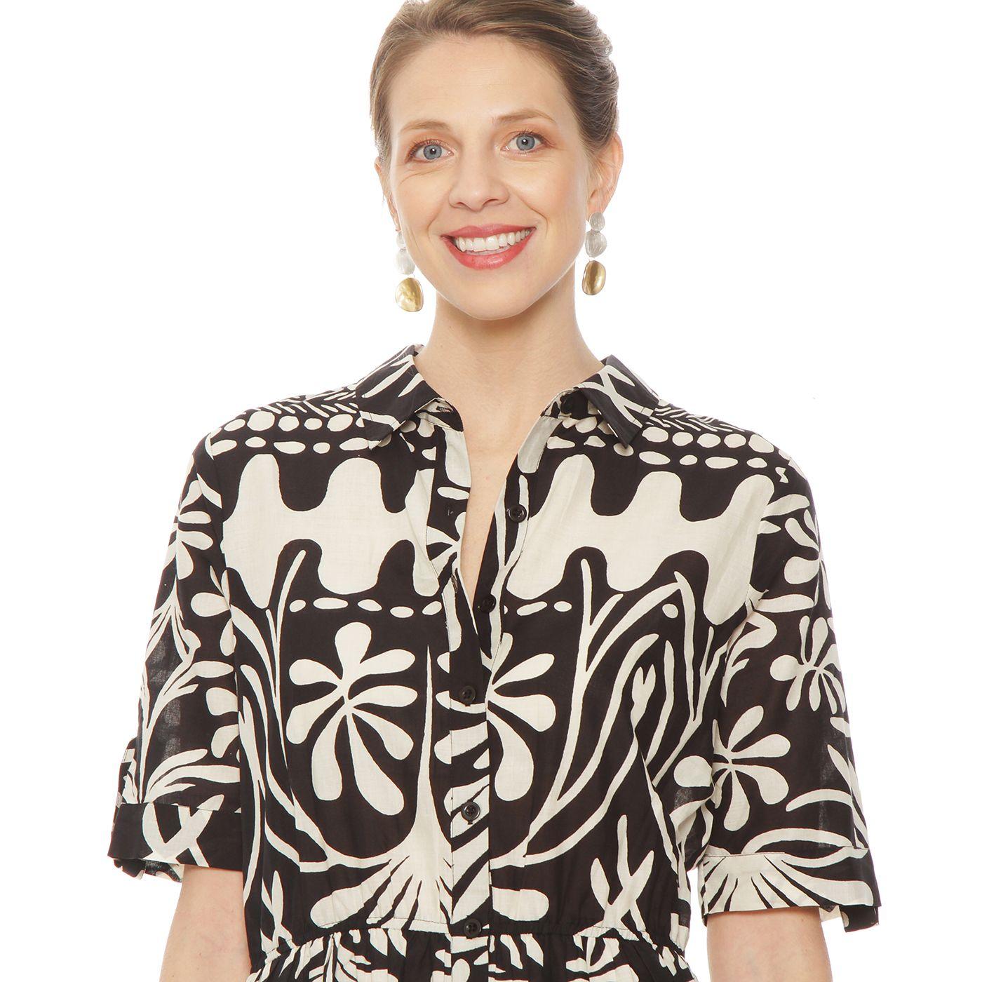 Vestido Manga Corta Estampado Abotonado En El Delantero-2