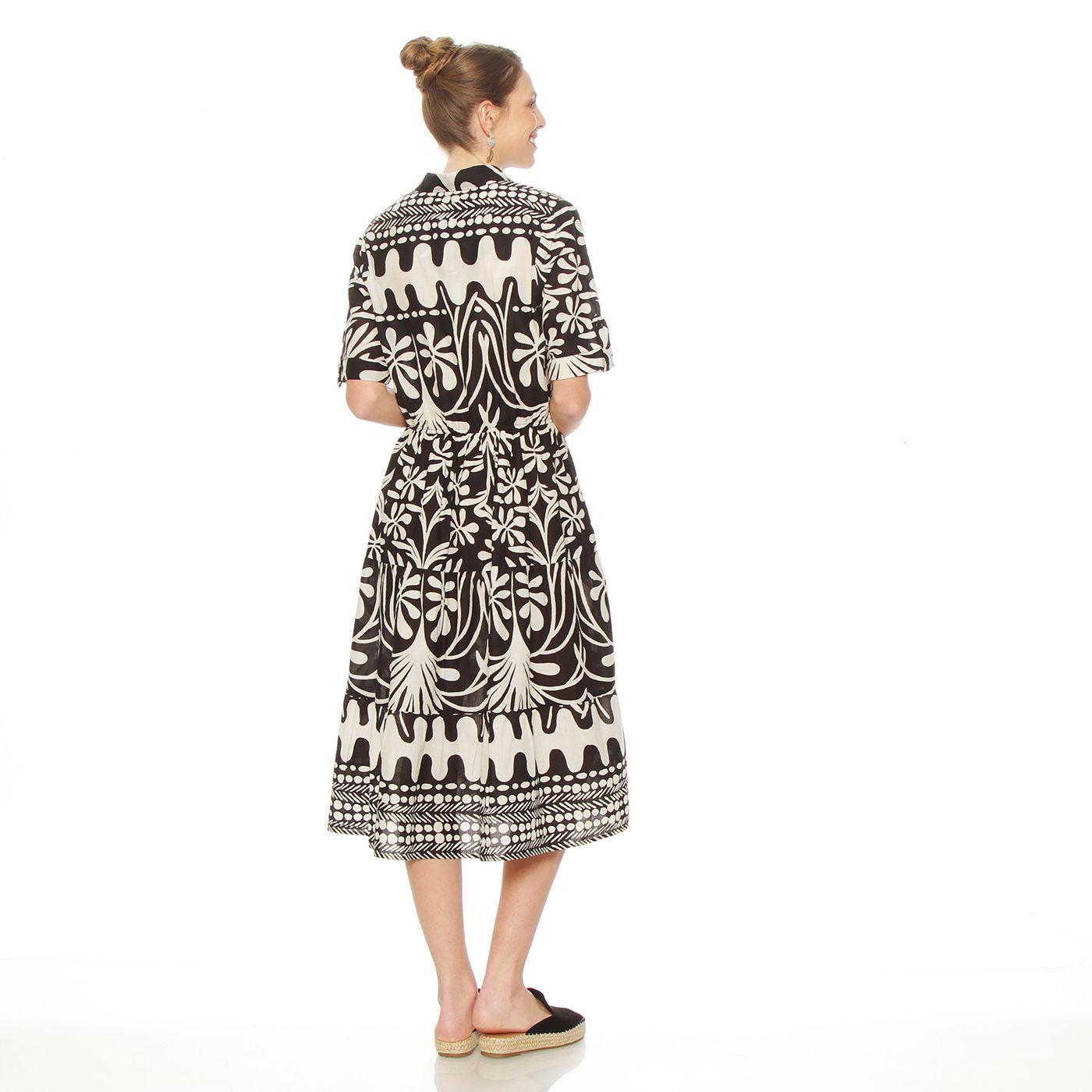 Vestido Manga Corta Estampado Abotonado En El Delantero-7