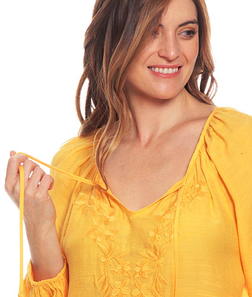 Blusa Manga Larga Solida Escote Redondo Con Lazo Ajustable-1