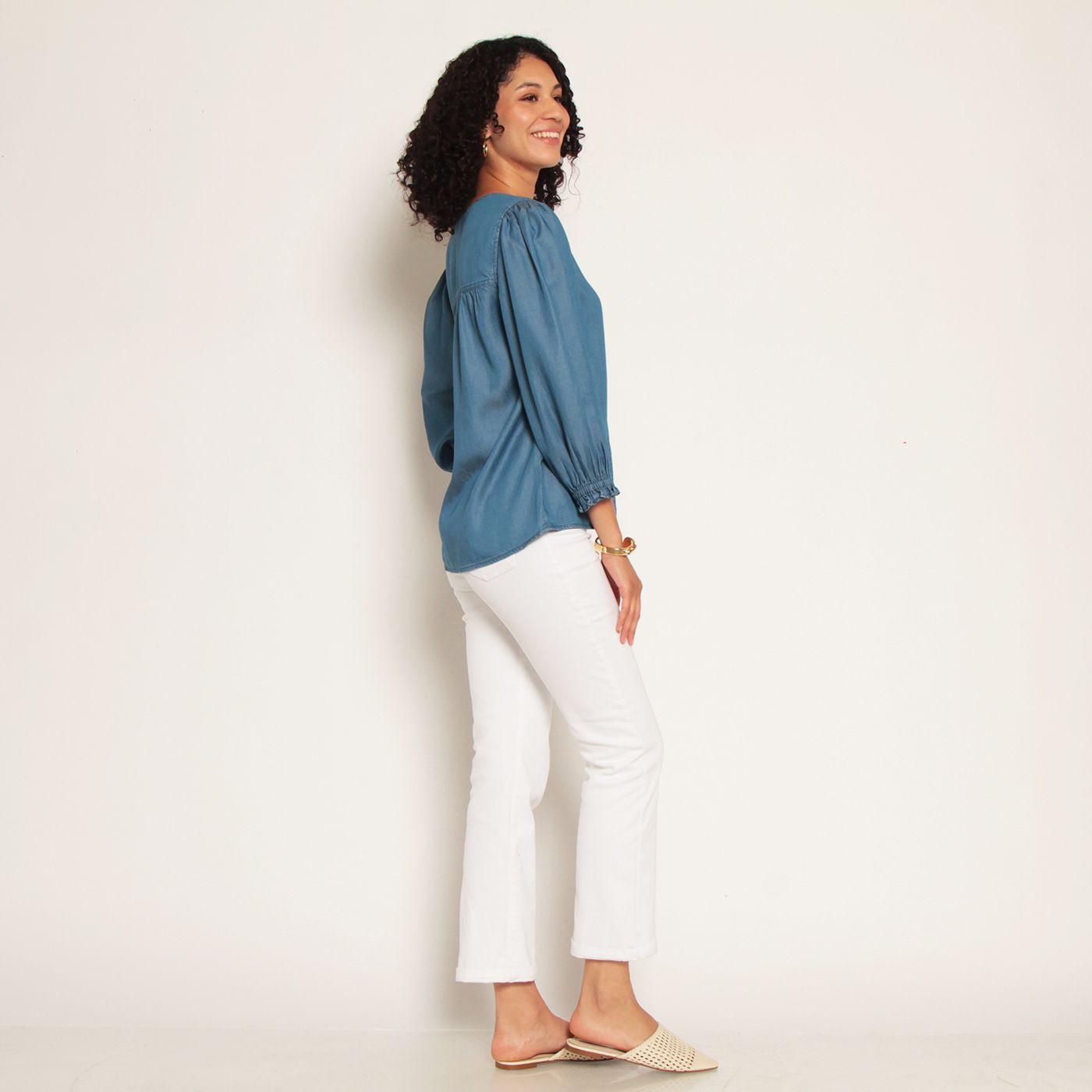 Blusa Lyocell Manga 3/4 Escote V Con Pu?o De Manga Elasticado-5