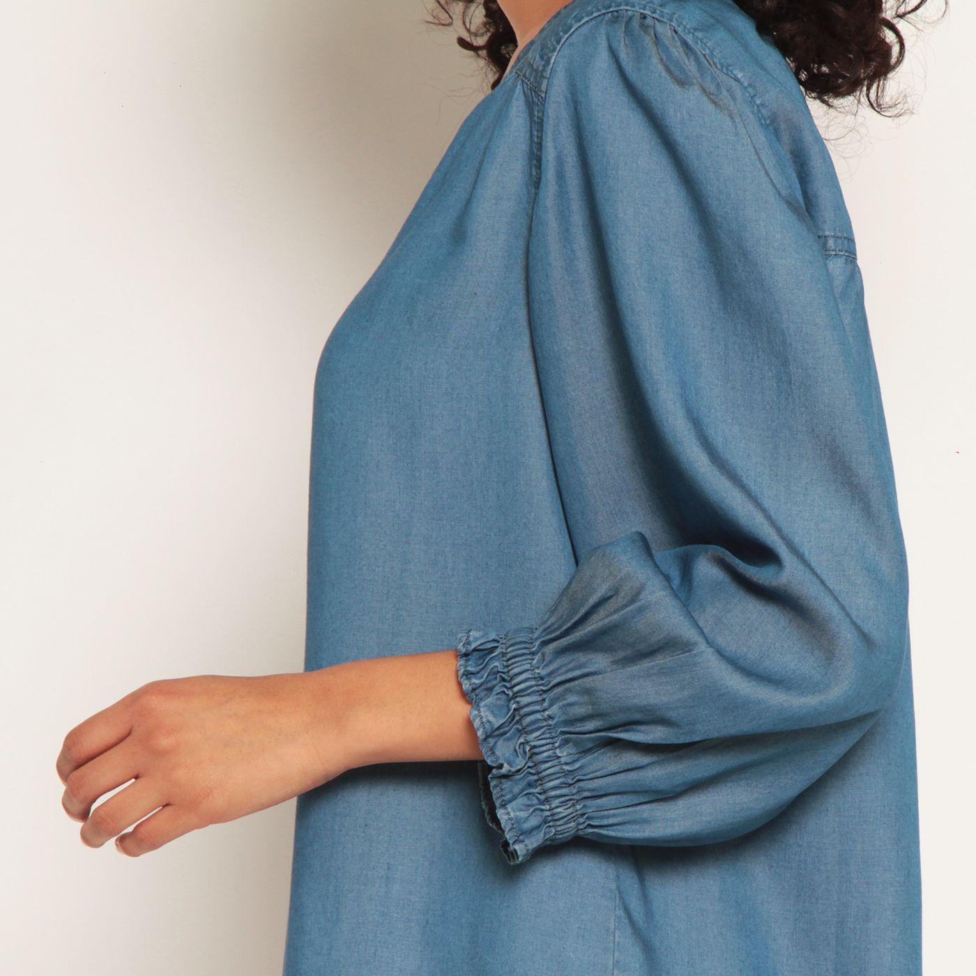 Blusa Lyocell Manga 3/4 Escote V Con Pu?o De Manga Elasticado-6