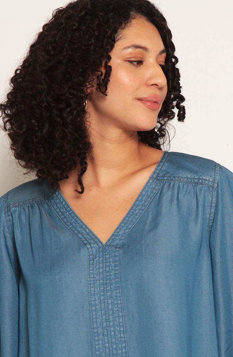 Blusa Lyocell Manga 3/4 Escote V Con Puno De Manga Elasticado-1