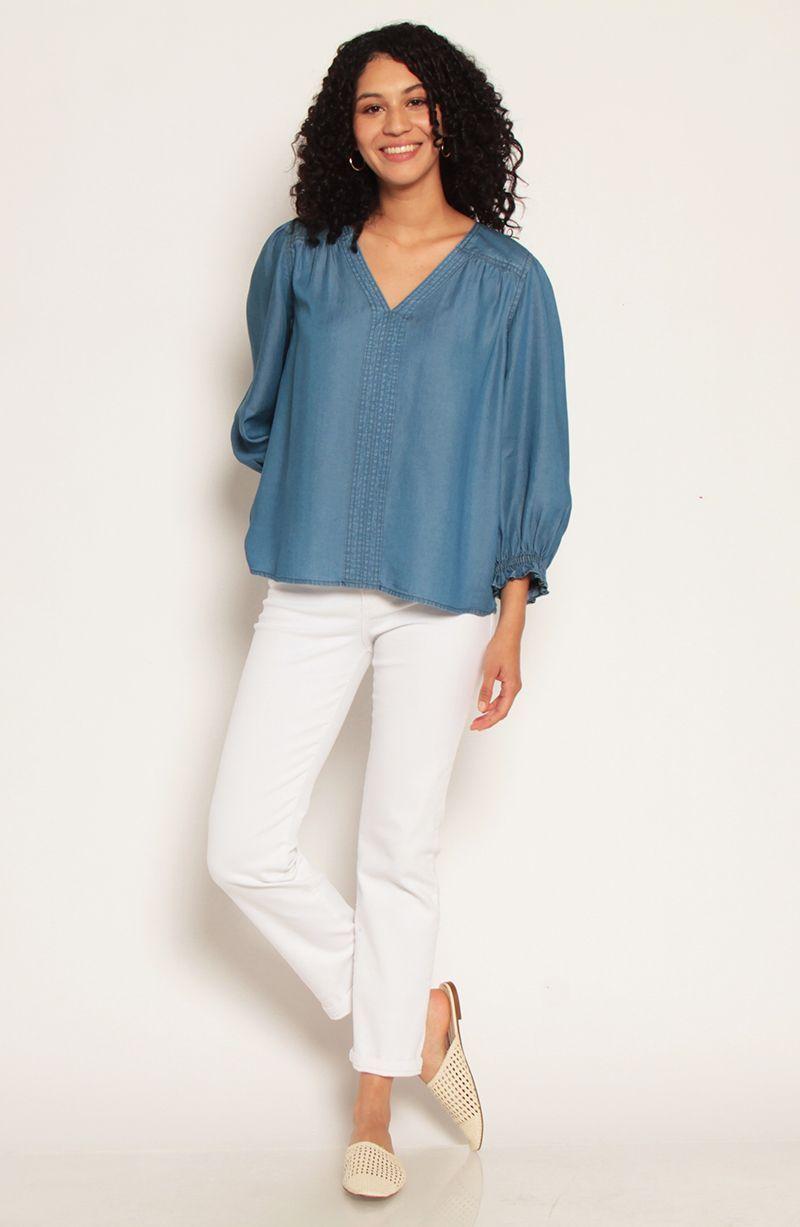 Blusa Lyocell Manga 3/4 Escote V Con Puno De Manga Elasticado-2