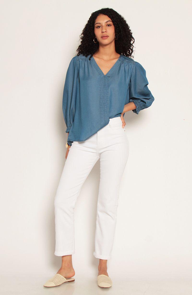 Blusa Lyocell Manga 3/4 Escote V Con Puno De Manga Elasticado-3