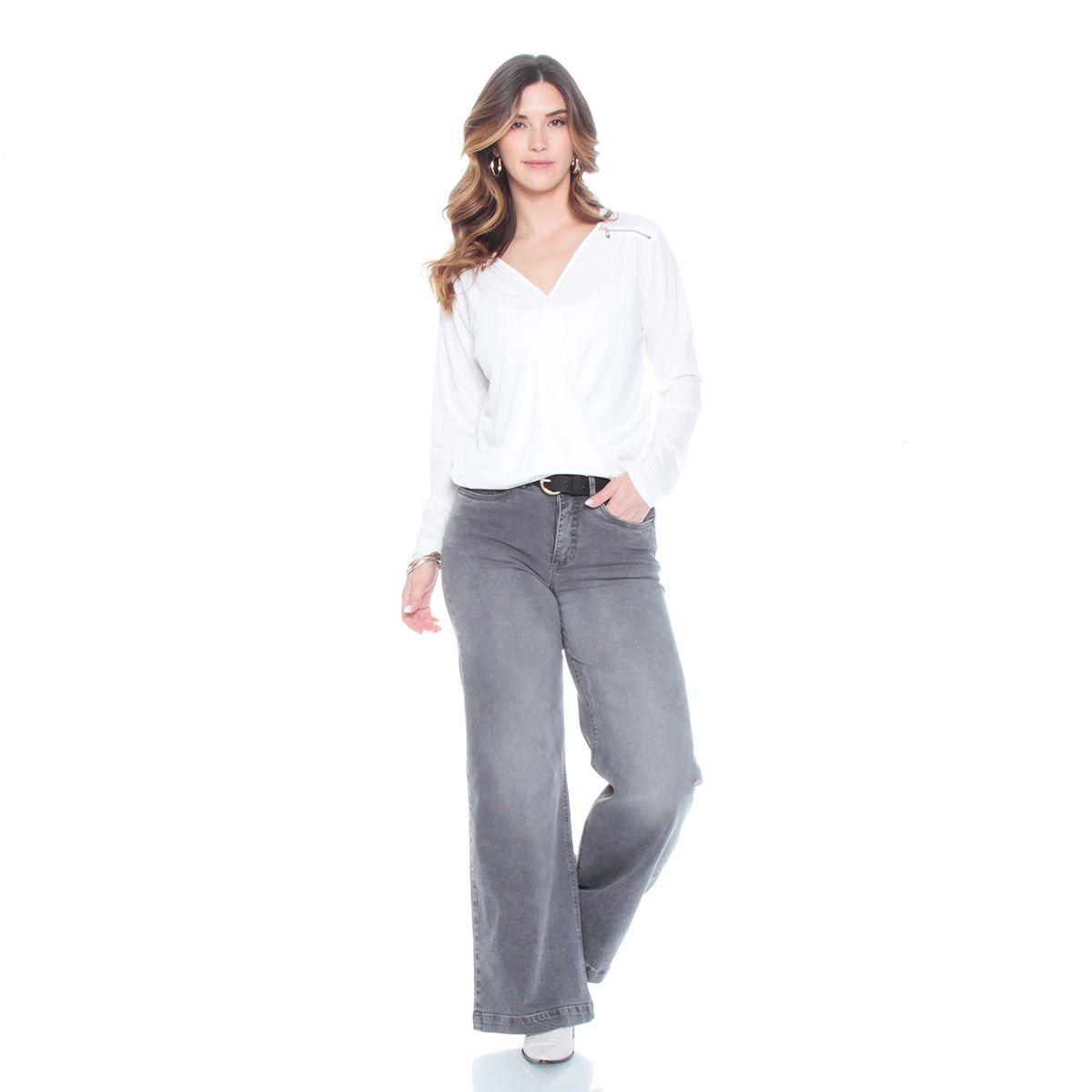 Blusa Manga Larga Escote Cruzado Con Cierre En Hombros-2