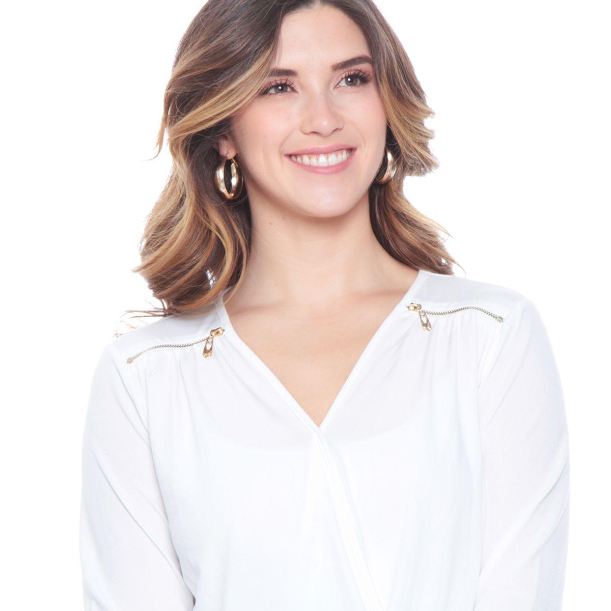 Blusa Manga Larga Escote Cruzado Con Cierre En Hombros-5