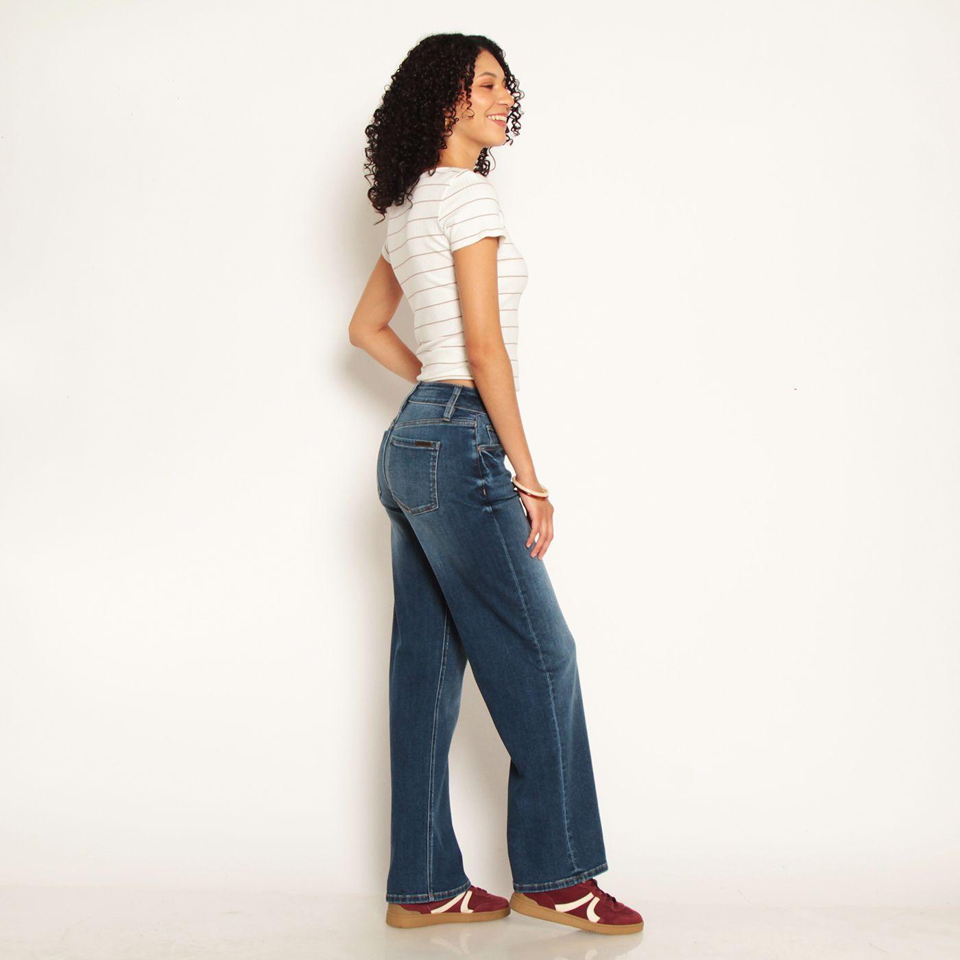 Jeans Wide Leg     Tiro Alto Pretina Basica 1 Boton-5