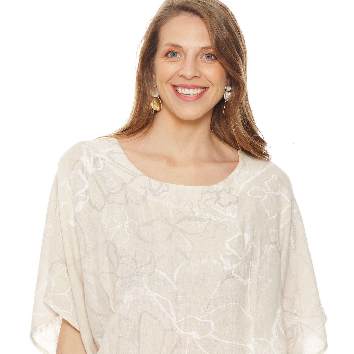 Blusa  Manga Corta Lino  Estampado Escote Redondo-1