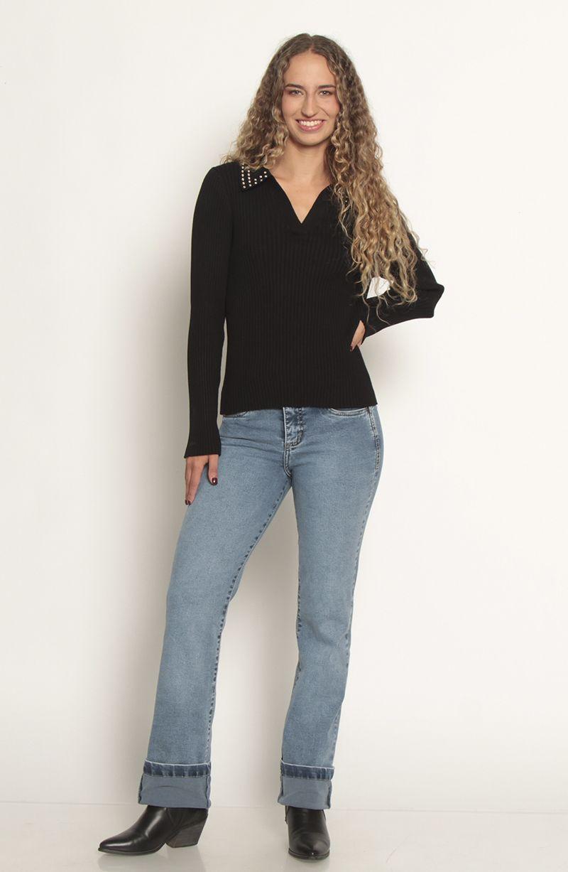 Sweater Manga Larga Escote Redondo Con Aplicacion En Las Mangas-1