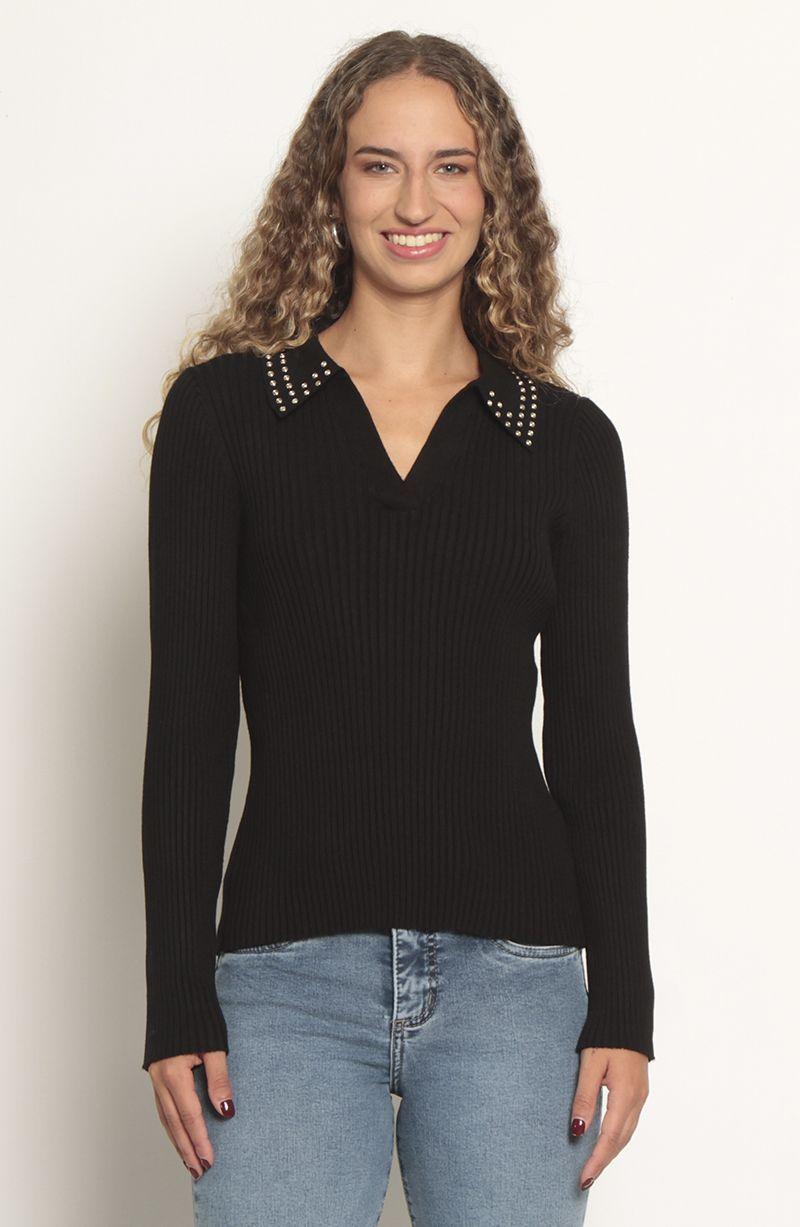 Sweater Manga Larga Escote Redondo Con Aplicacion En Las Mangas-0