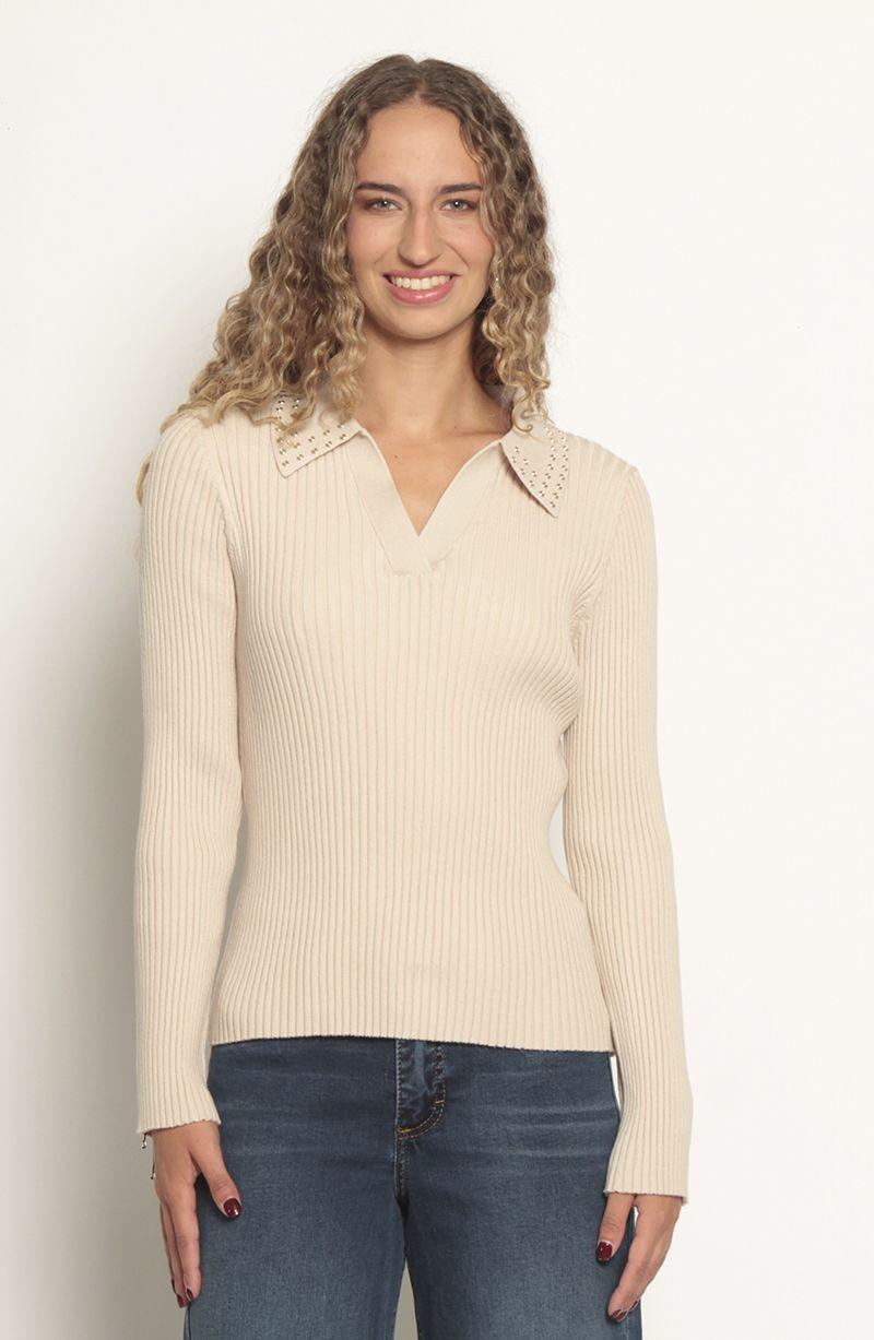 Sweater Manga Larga Escote Redondo Con Aplicacion En Las Mangas-0