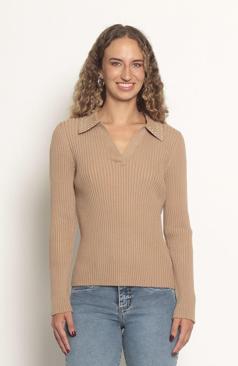 Sweater Manga Larga Escote Redondo Con Aplicacion En Las Mangas-0