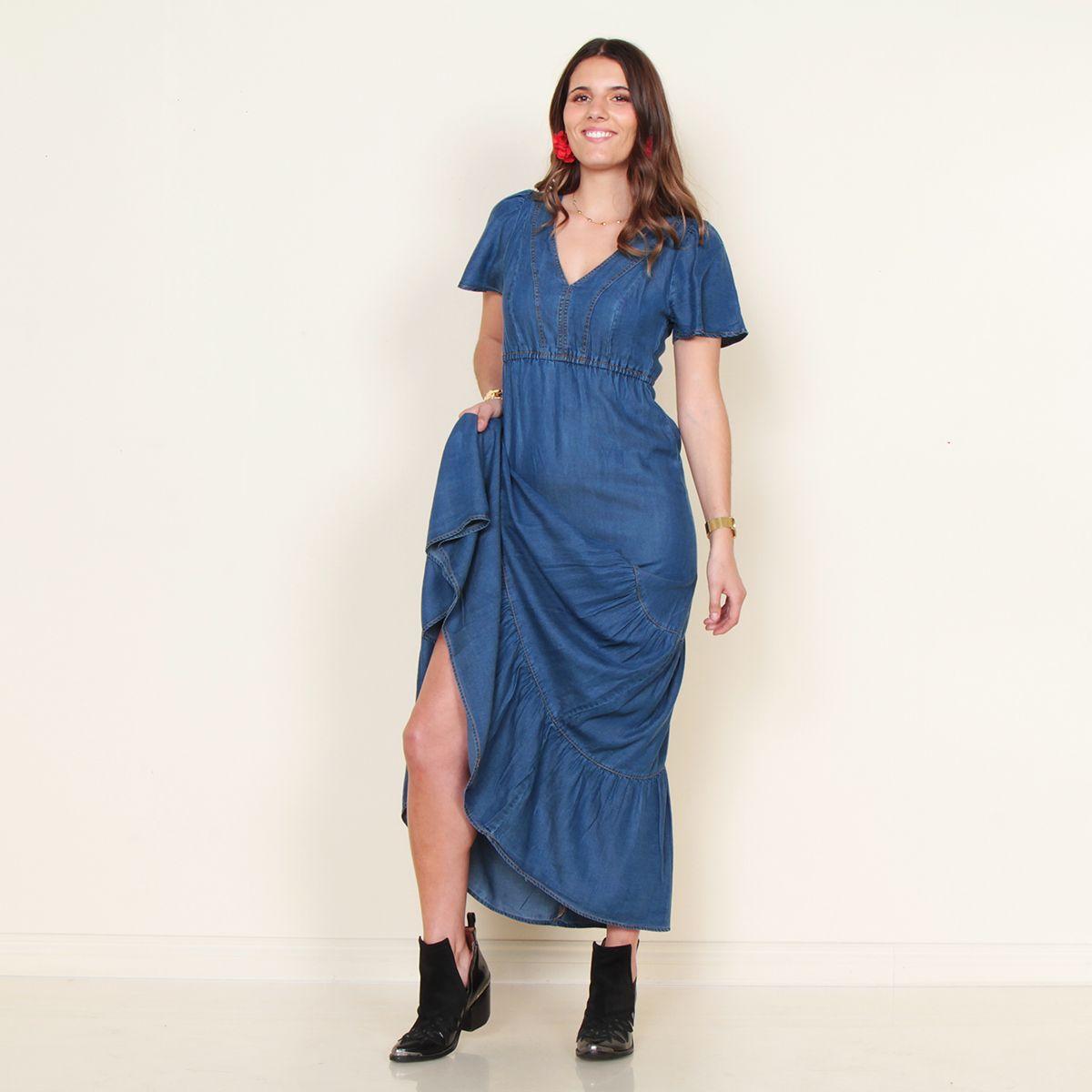 Vestido Manga Corta Tencel Escote V-3