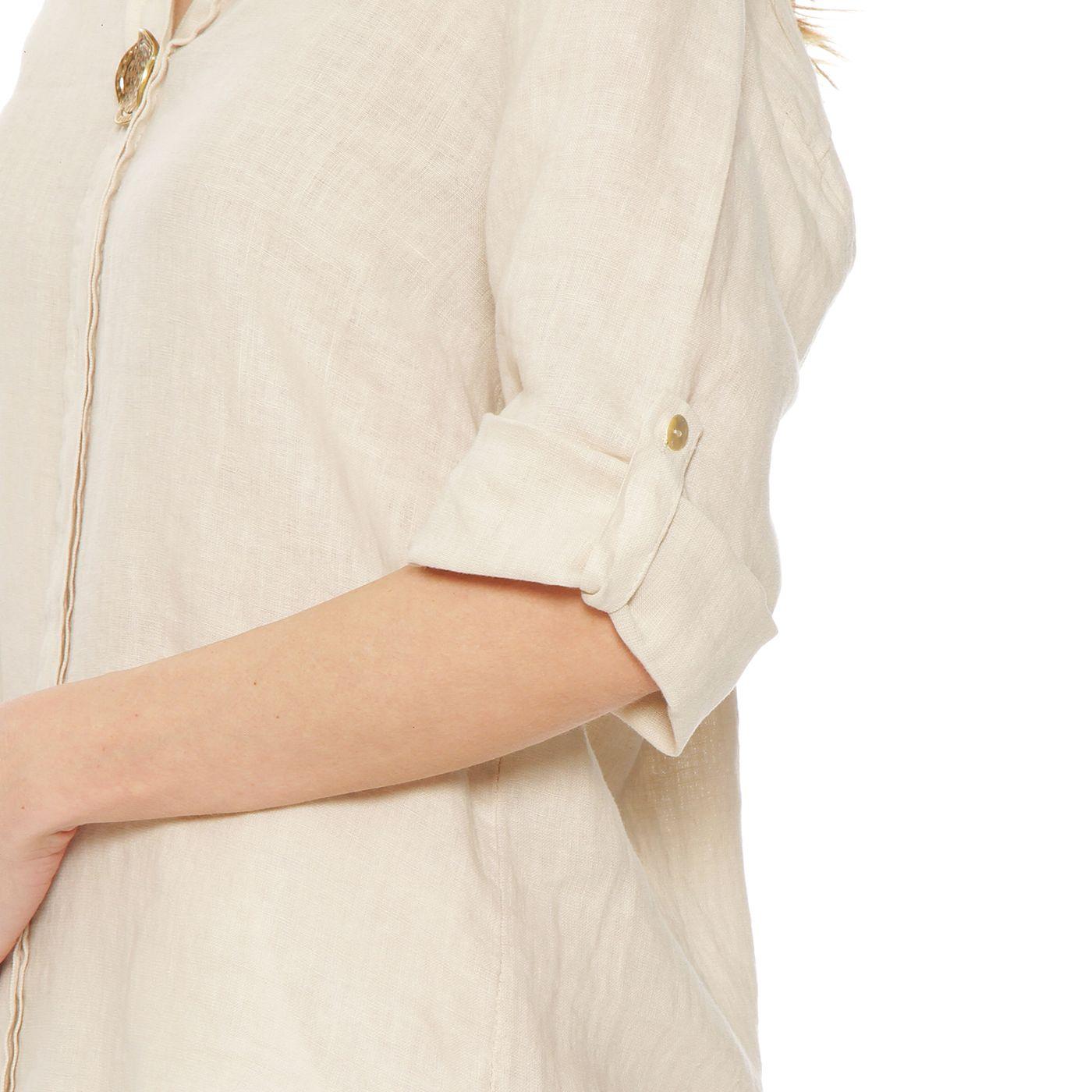 Blusa Manga 3/4 Lino Escote V Con Boton-3