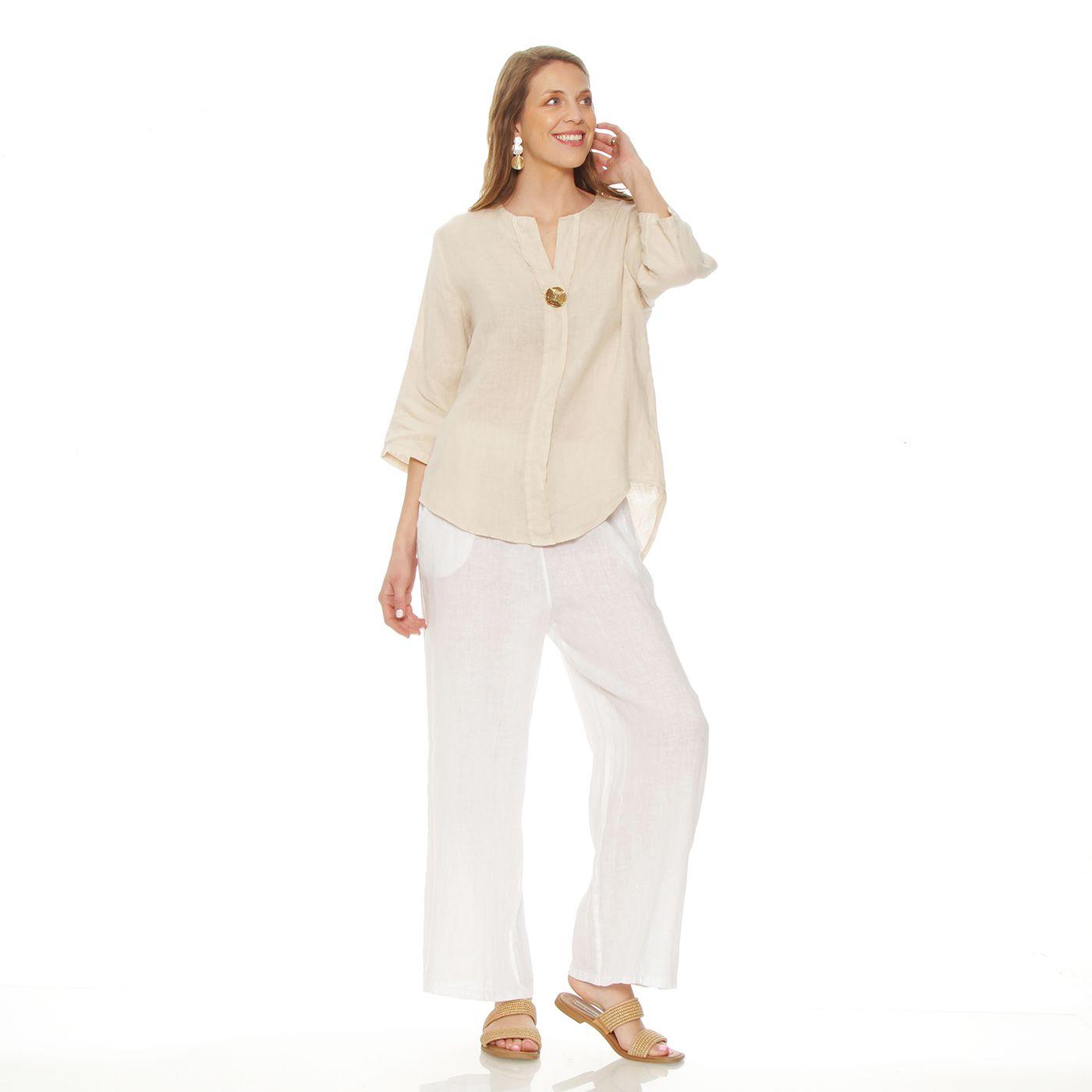 Blusa Manga 3/4 Lino Escote V Con Boton-4