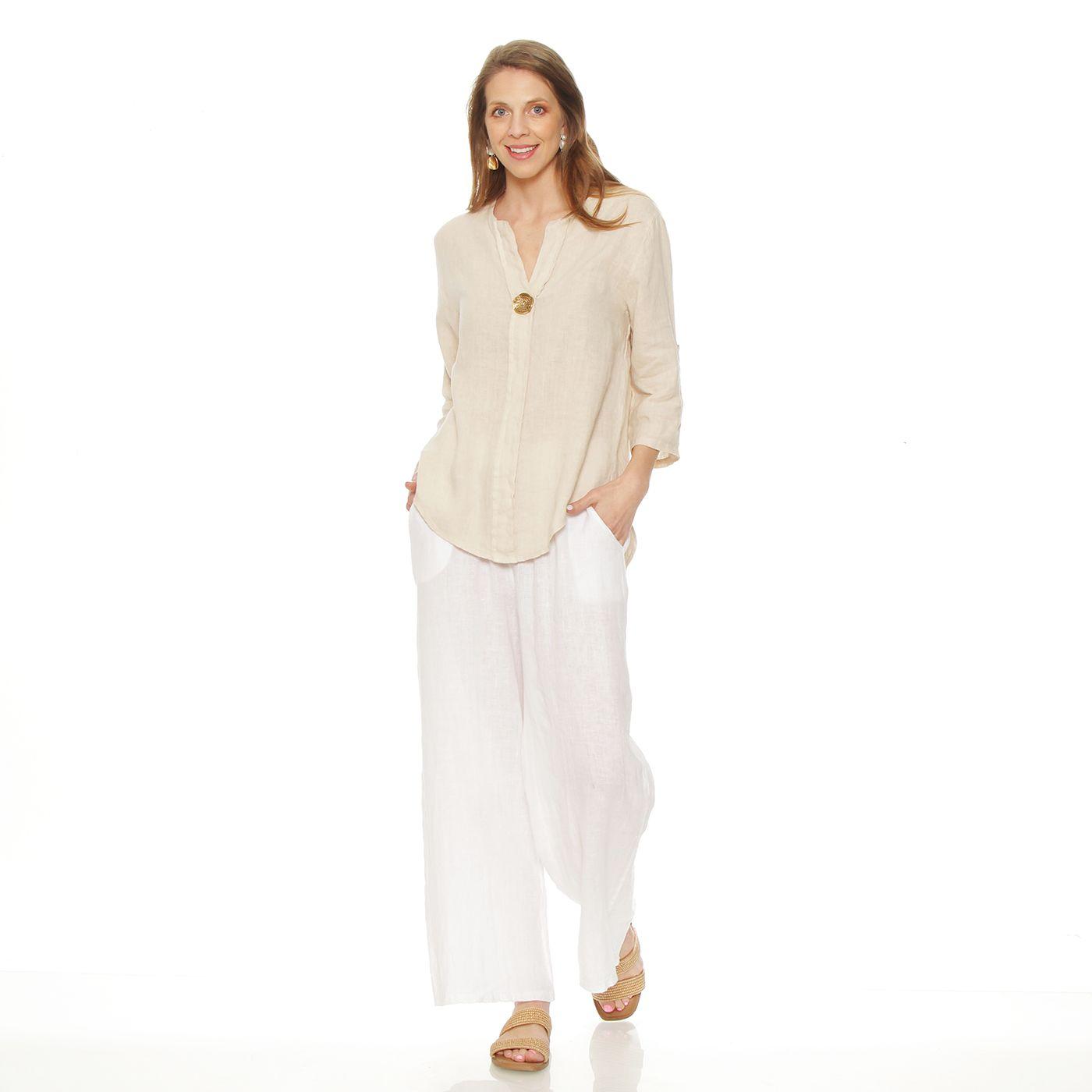 Blusa Manga 3/4 Lino Escote V Con Boton-5