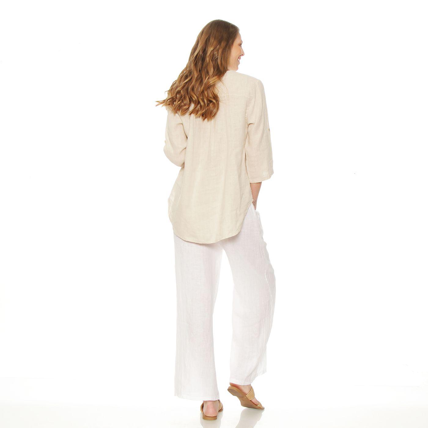 Blusa Manga 3/4 Lino Escote V Con Boton-7