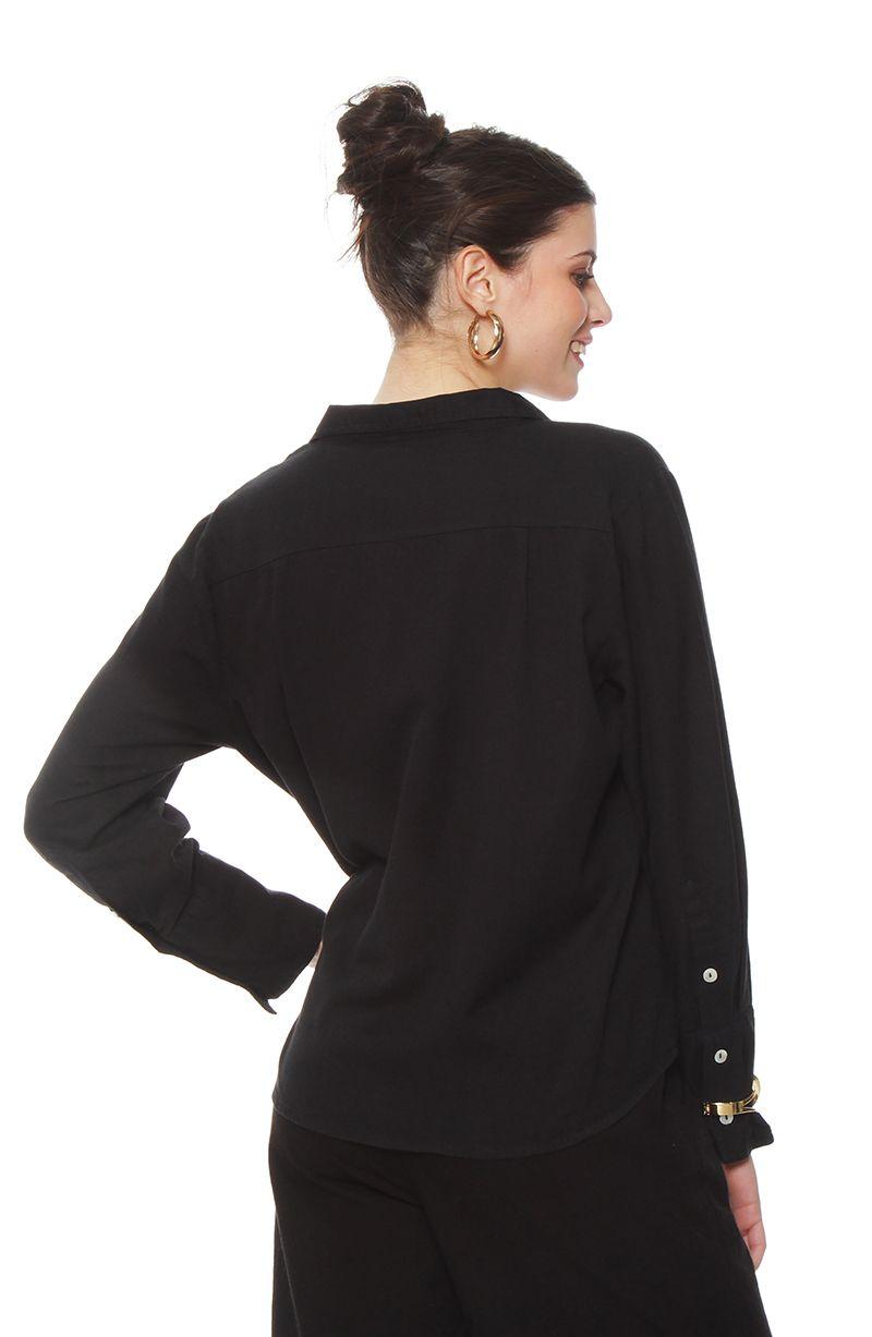 Blusa Manga Larga Lino Solido Abotonada En El Delantero-4