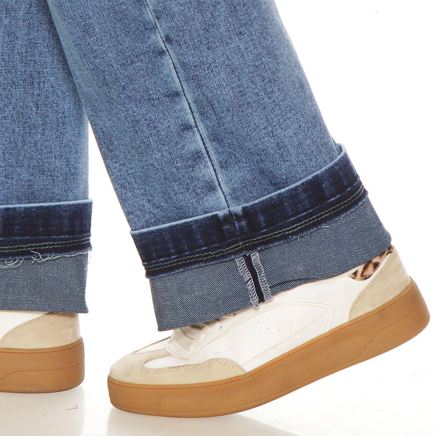 Jeans Recto Tiro Alto Pretina Basica 1 Boton Push Up Roll Up-2