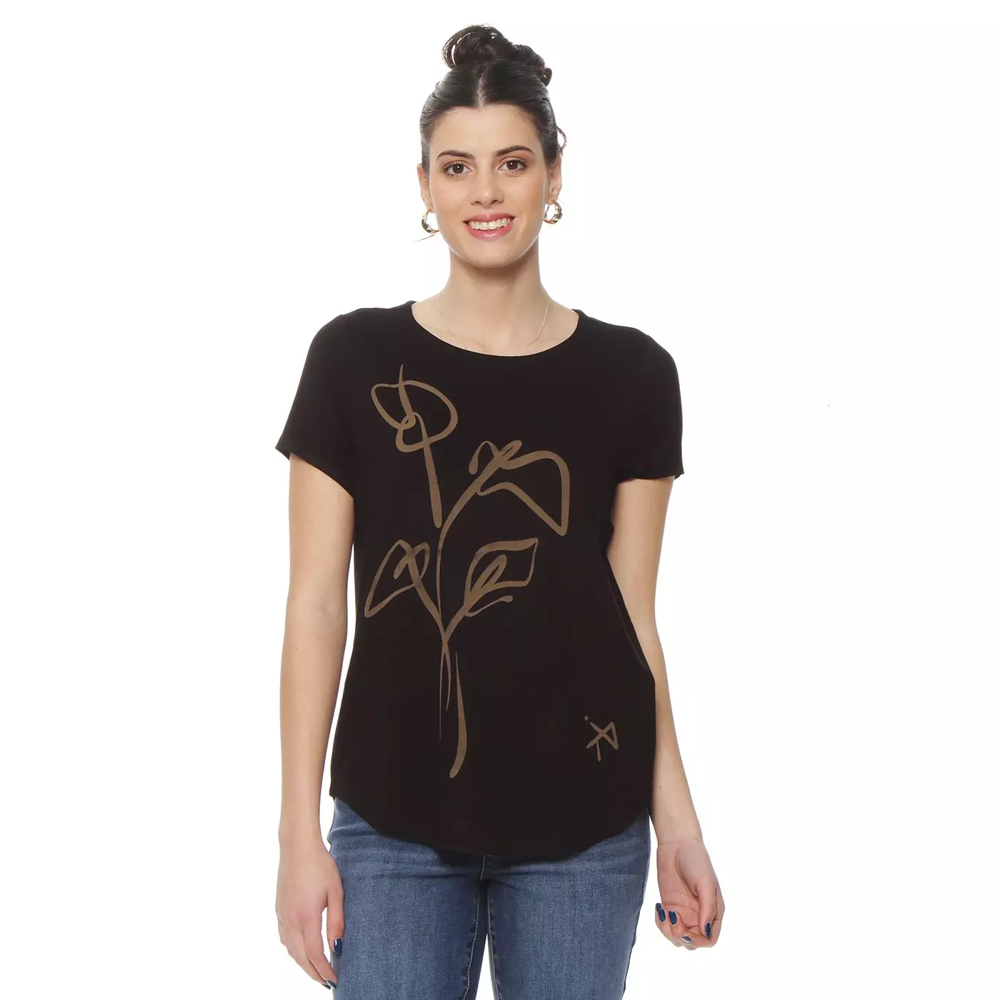 Polera Solid Flor Laser Cuello Redondo-0