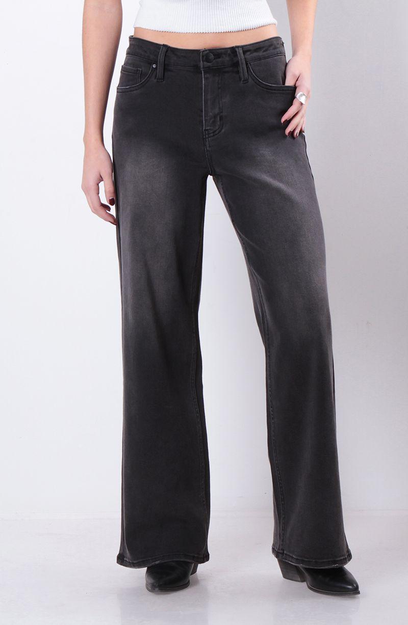 Jeans Wide Leg Tiro Alto Pretina  Basica 1 Boton-0