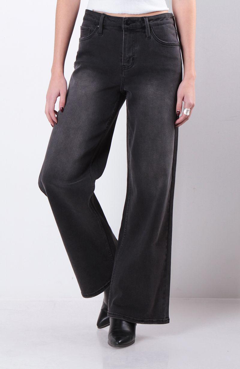 Jeans Wide Leg Tiro Alto Pretina  Basica 1 Boton-1