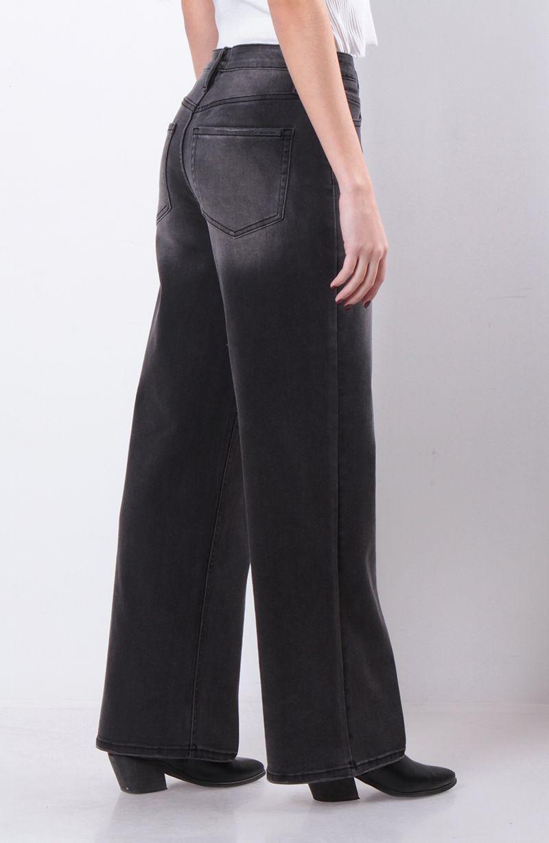 Jeans Wide Leg Tiro Alto Pretina  Basica 1 Boton-2